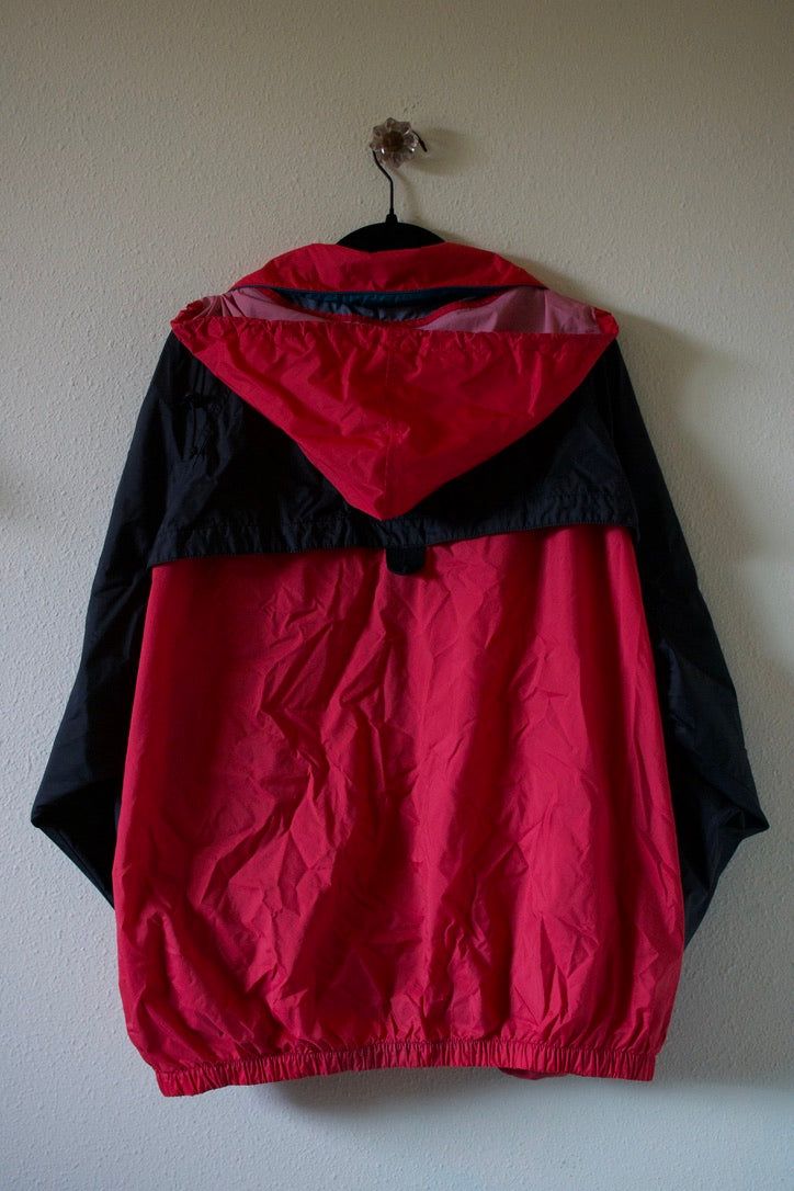 Vintage 90s Columbia Red Black Teal Windbreaker Hooded Rain Jacket