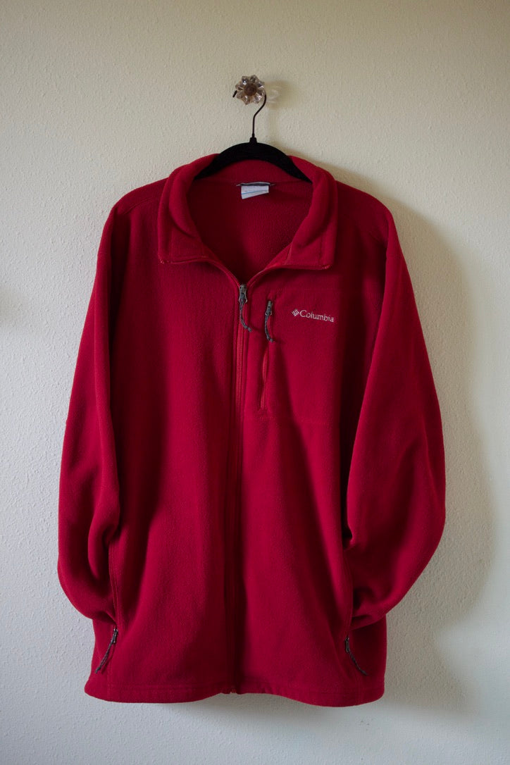 Mens Columbia Red Fleece Full Zip Jacket