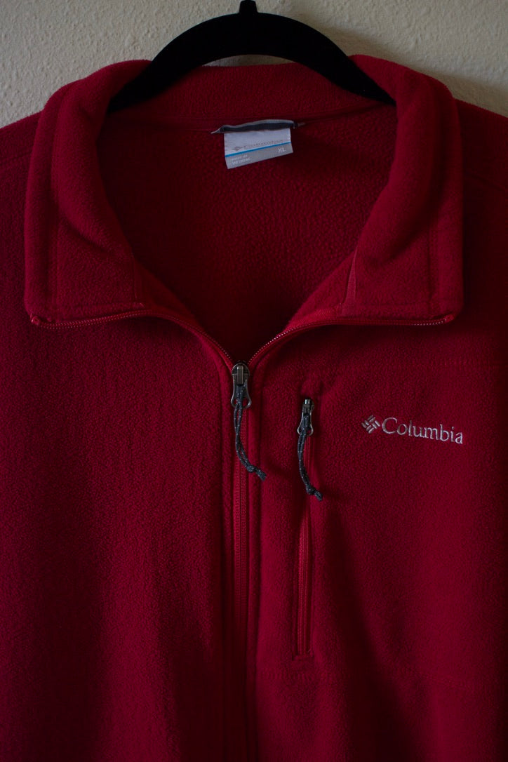 Mens Columbia Red Fleece Full Zip Jacket