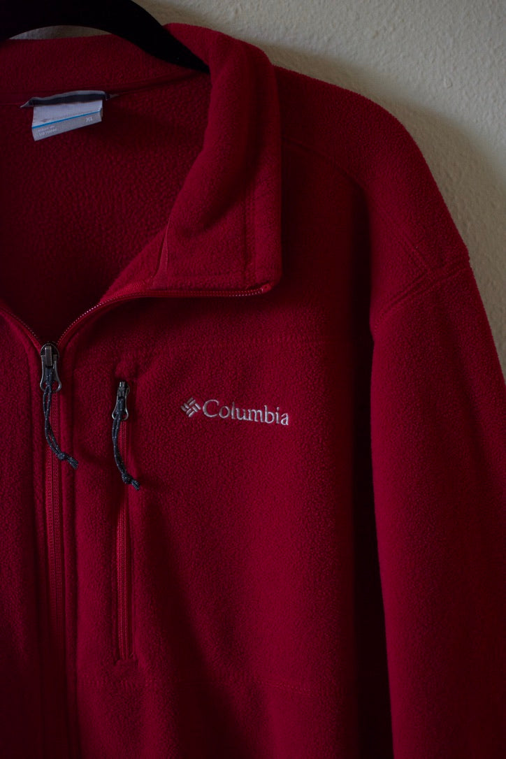 Mens Columbia Red Fleece Full Zip Jacket