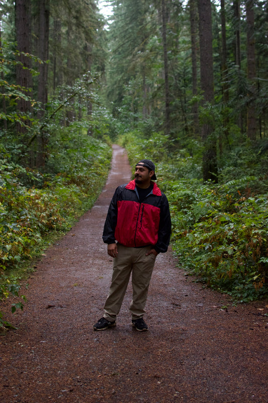 Vintage 90s Columbia Red Black Teal Windbreaker Hooded Rain Jacket